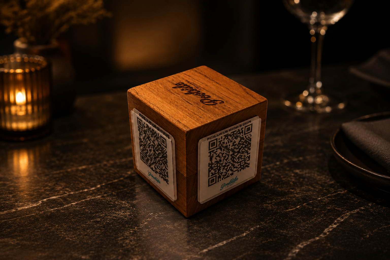Wooden QR code stand