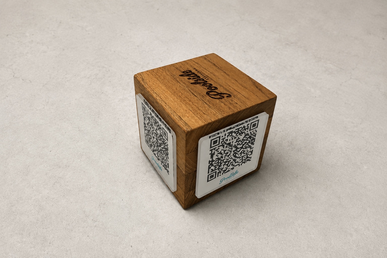 Wooden QR code stand